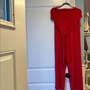 Venus Red Strapless Jumpsuit with Tie